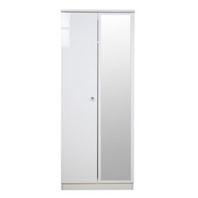 Broadway 2 Door Mirror Wardrobe with Sensor lighting with LED lights in White Gloss (Ready Assembled)