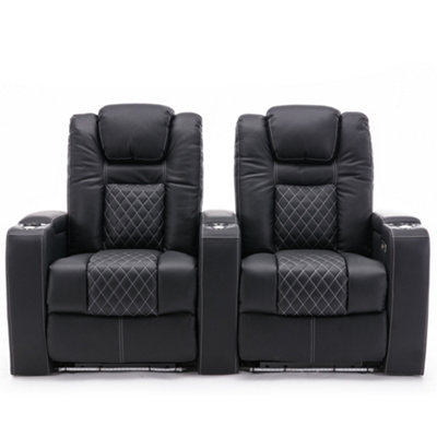 BROADWAY 2 SEATER ELECTRIC RECLINER CINEMA SOFA USB CHARGING LED BASE  (Black w White Stitching)