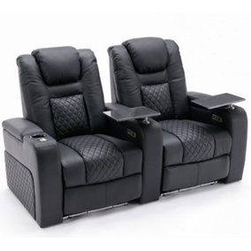BROADWAY 2 SEATER ELECTRIC RECLINER CINEMA SOFA USB CHARGING LED BASE WITH TRAY (Black)