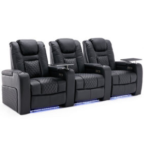 BROADWAY 3 SEATER ELECTRIC RECLINER CINEMA SOFA USB CHARGING LED BASE WITH TRAY (Black)