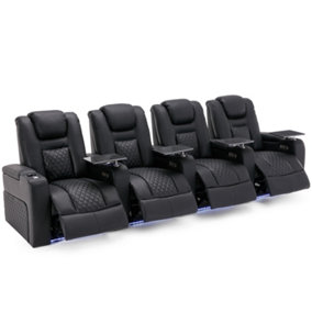 BROADWAY 4 SEATER ELECTRIC RECLINER CINEMA SOFA USB CHARGING LED BASE WITH TRAY (Black)