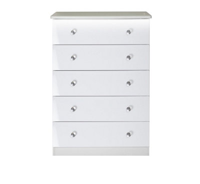 Broadway 5 Drawer Chest with LED lights in White Gloss (Ready Assembled)