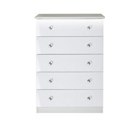 Broadway 5 Drawer Chest with LED lights in White Gloss (Ready Assembled)