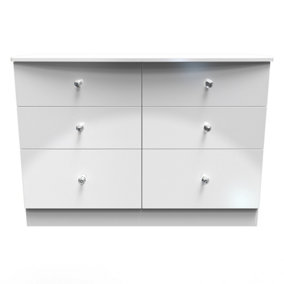 Broadway 6 Drawer Wide Chest with LED lights in White Gloss (Ready Assembled)