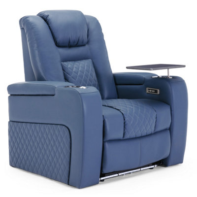 Broadway Cinema Electric Recliner Chair USB Charging Led Base With Tray (Blue)