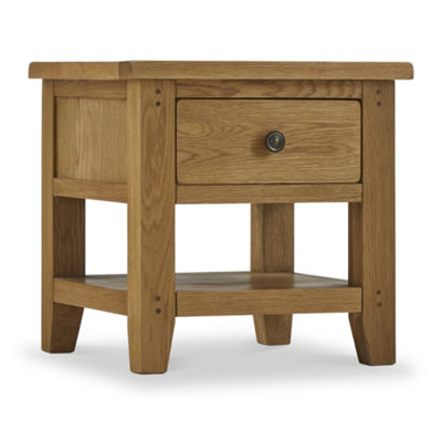 Broadway Oak 50cm Lamp Side Table with Drawer - Fully Assembled By Roseland Furniture