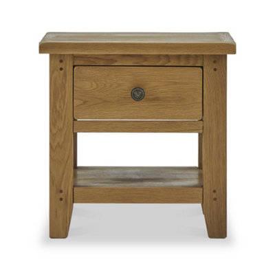 Broadway Oak 50cm Lamp Side Table with Drawer - Fully Assembled By Roseland Furniture