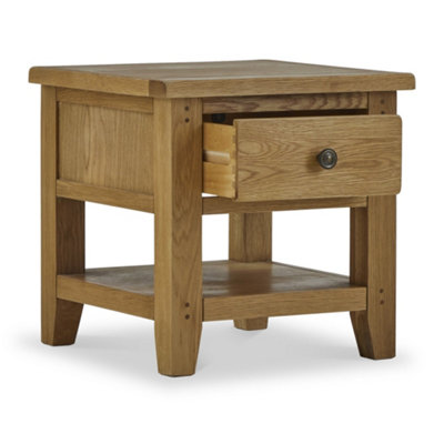Broadway Oak 50cm Lamp Side Table with Drawer - Fully Assembled By Roseland Furniture