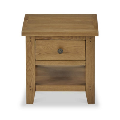Broadway Oak 50cm Lamp Side Table with Drawer - Fully Assembled By Roseland Furniture