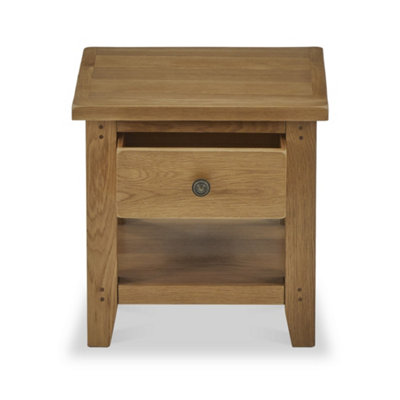 Broadway Oak 50cm Lamp Side Table with Drawer - Fully Assembled By Roseland Furniture