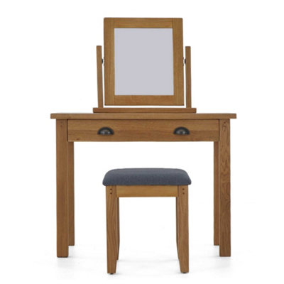 Broadway Oak Dressing Table Set with Swivel Vanity Mirror & Stool - By ...