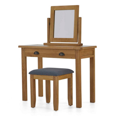Broadway Oak Dressing Table Set with Swivel Vanity Mirror & Stool - By ...