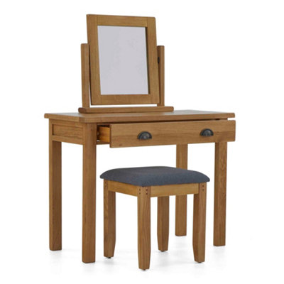 Broadway Oak Dressing Table Set with Swivel Vanity Mirror & Stool - By ...