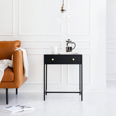 Brockwell Metal Nightstand Bedside Side Table Nightstand with Drawer in Black