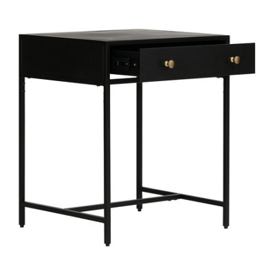 Brockwell Metal Nightstand Bedside Side Table Nightstand with Drawer in Black