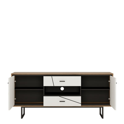 Brolo 2 door 2 drawer TV unit With the walnut and dark panel finish