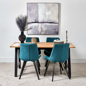 Bromley 160cm Dining Table  4 Chase Dining Chairs - Teal