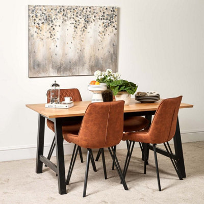 Bromley 160cm Dining Table 4 Finnick Dining Chairs - Tan | DIY at B&Q