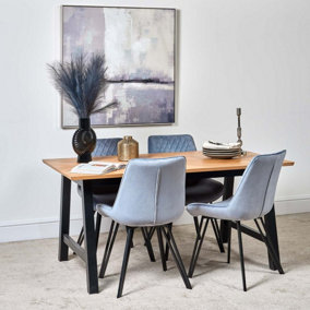 Bromley 160cm Wooden Herringbone Top Dining Table with 4 Chase Dining Chairs - Light Blue Quilted Velvet
