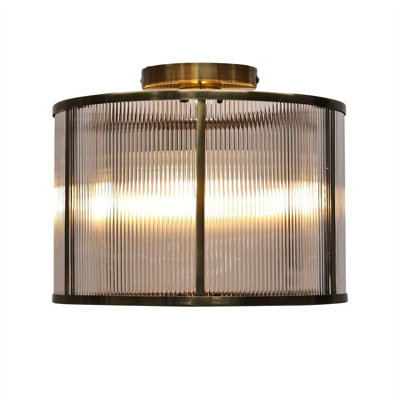 Bromley - Antique Brass With Ribbed Diffuser Flush Ceiling Light