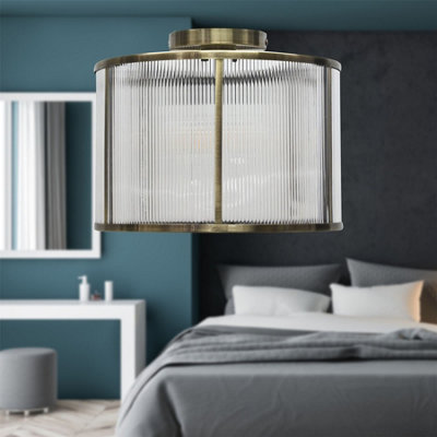 Bromley - Antique Brass With Ribbed Diffuser Flush Ceiling Light