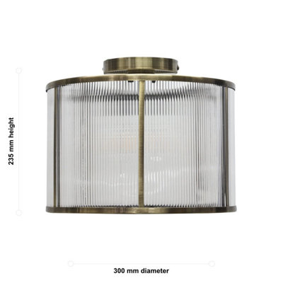Bromley - Antique Brass With Ribbed Diffuser Flush Ceiling Light