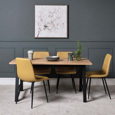 Bromley Dining Table 160cm 4 Ripley Dining Chairs - Mustard | DIY at B&Q