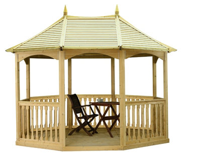 Brompton Large Pavilion Gazebo - Pressure Treatet Timber - L370 x W270 x H310 cm