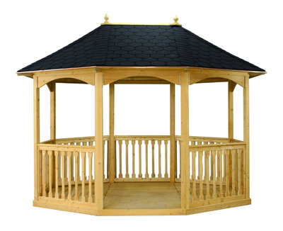 Brompton Large Tiled Pavilion Gazebo - Pressure Treatet Timber - L370 x W270 x H310 cm