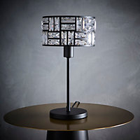 Bronx Black Modern Table Lamp With Acrylic Glass Drum Shade
