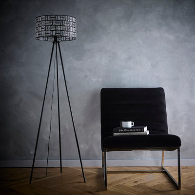 Bronx Black Modern Tripod Floor Lamp with Acrylic Glass Drum Shade