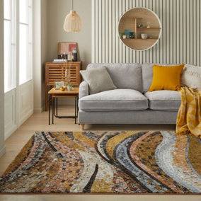 Bronze Abstract Jute Polyester Modern Living Room, Bedroom Rug - 160cm X 220cm
