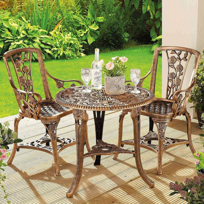 Bronze Bistro Table & Chairs Set, 3-Piece, Lightweight, Weather-Resistant, Antique-Style, Garden Furniture