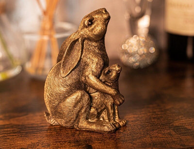 Bronze Effect Hare & Baby Ears Down Ornament