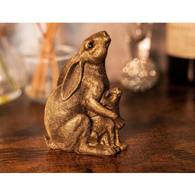 Bronze Effect Hare & Baby Ears Down Ornament