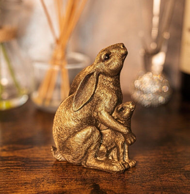 Bronze Effect Hare & Baby Ears Down Ornament