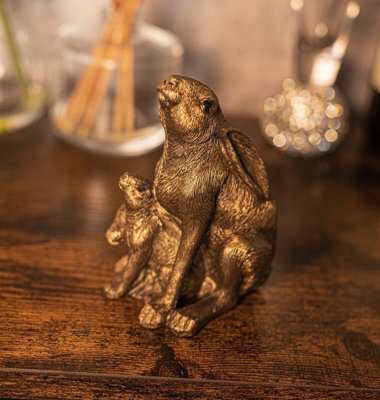 Bronze Effect Hare & Baby Ears Down Ornament - 3