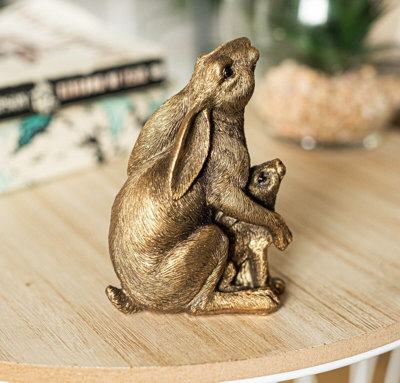 Bronze Effect Hare & Baby Ears Down Ornament - 5