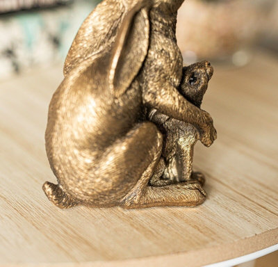 Bronze Effect Hare & Baby Ears Down Ornament - 6