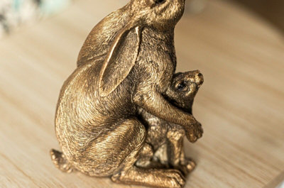 Bronze Effect Hare & Baby Ears Down Ornament - 7