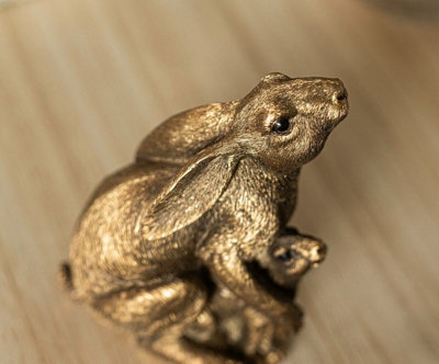 Bronze Effect Hare & Baby Ears Down Ornament - 8