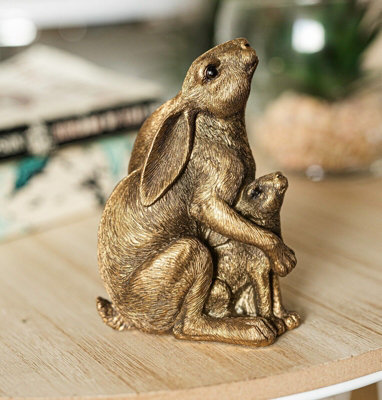 Bronze Effect Hare & Baby Ears Down Ornament - 9