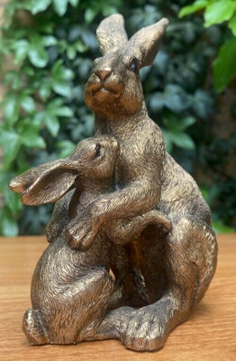 Bronze Effect Hare & Baby Ornament
