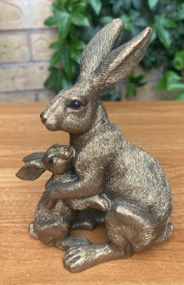 Bronze Effect Hare & Baby Ornament - 6