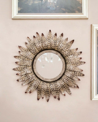 Bronze Feathered Frame Hanging Mirror 40cm