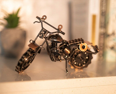 Bronze Metal Nuts & Bolts Scrambler Motorbike Sculpture