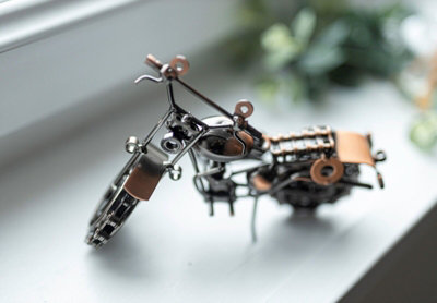 Bronze Metal Nuts & Bolts Scrambler Motorbike Sculpture - 3