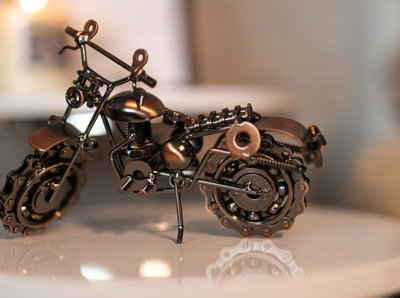 Bronze Metal Nuts & Bolts Scrambler Motorbike Sculpture - 4