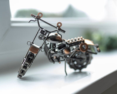 Bronze Metal Nuts & Bolts Scrambler Motorbike Sculpture - 7