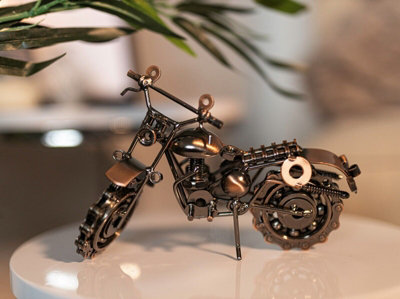 Bronze Metal Nuts & Bolts Scrambler Motorbike Sculpture - 9